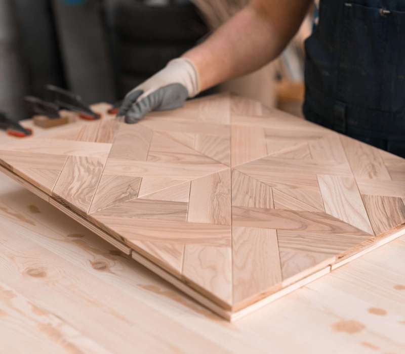 geometric mosaic wood flooring production. premium handcrafted w